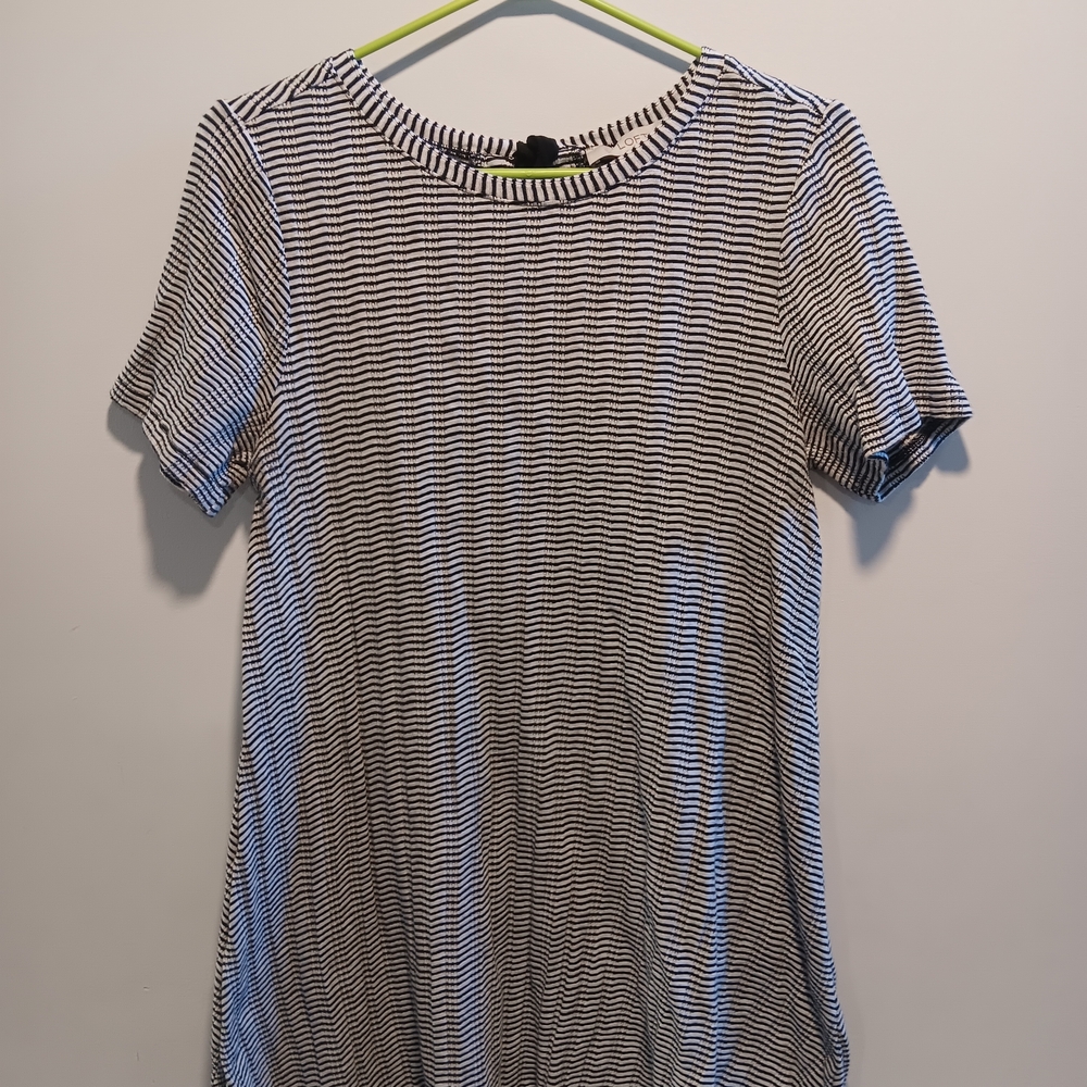 LOFT Black and White Striped Short Sleeve Dress With Bow